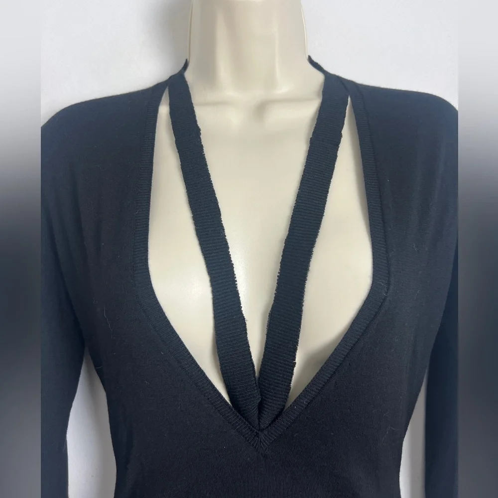 Tory‎ Burch Size XS Black Knit Long Sleeve Deep Plunge Body Suit